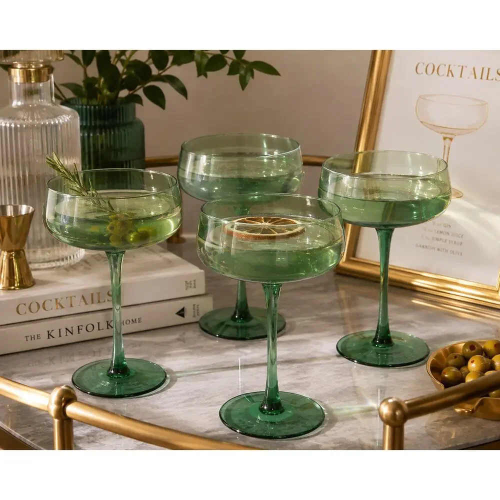 Threshold Green Cocktail Coupe Glasses 9.8 oz Set of 4 NIB Discontinued Teal